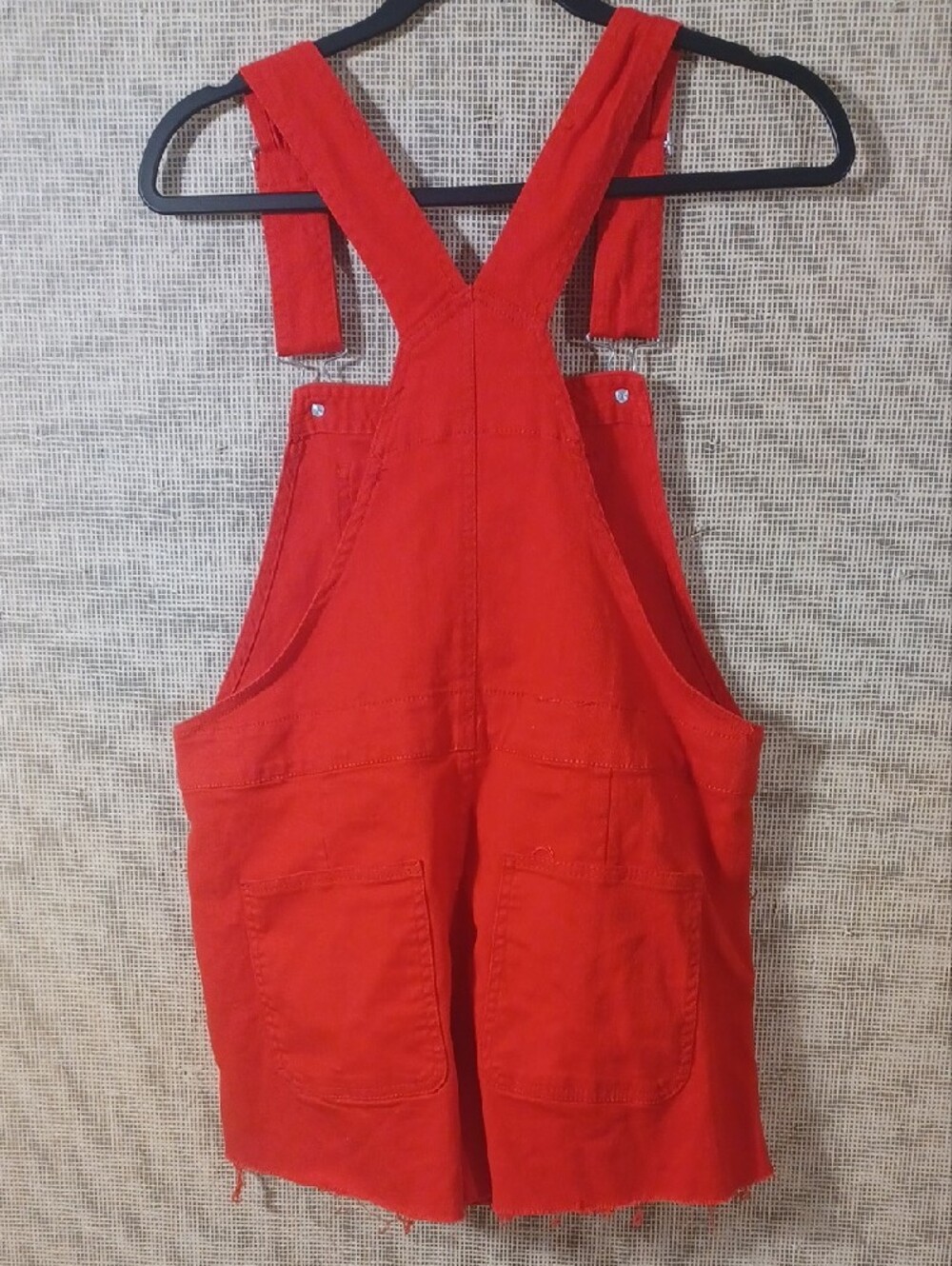 No Boundaries Red Denim Short Overalls - Picture 8 of 11